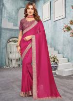 Vichitra Blooming Rani Pink Festival Wear Embroidery Work Saree